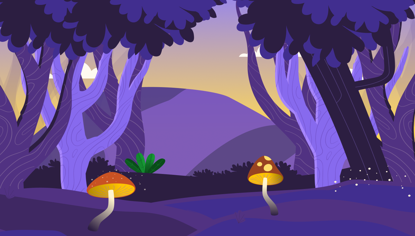 Magical forest with mushrooms